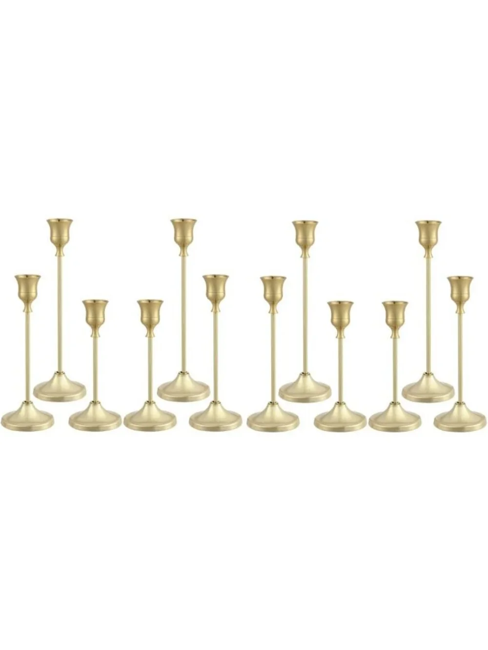 Elegant Gold Candlestick Holders Set of 4 (12 Pcs) - Anti-Slip Metal Taper